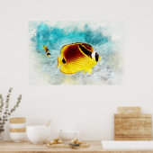 Hawaiian Tropical Fish Waterverf - Butterflyfish Poster (Keuken)