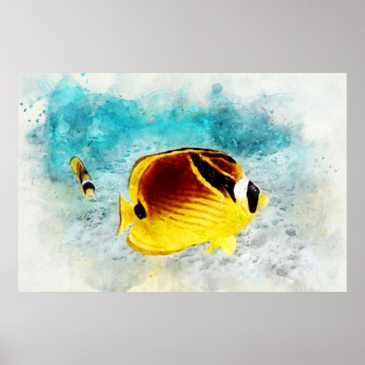 Hawaiian Tropical Fish Waterverf - Butterflyfish Poster (Voorkant)