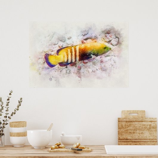 Hawaiian Tropical Fish Waterverf - Groepering Poster (Keuken)