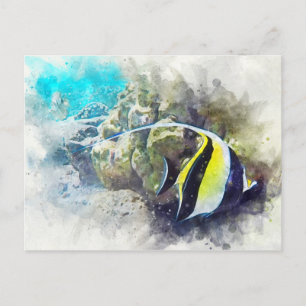Hawaiian Tropical Fish Waterverf - Moorish Idol Briefkaart