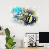 Hawaiian Tropical Fish Waterverf - Moorish Idol Poster (Thuiskantoor)