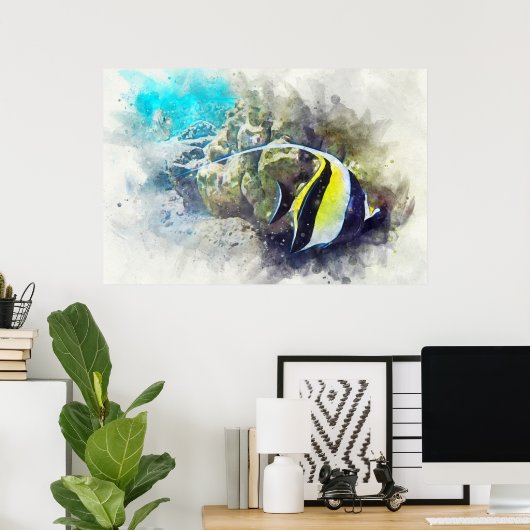 Hawaiian Tropical Fish Waterverf - Moorish Idol Poster (Thuiskantoor)