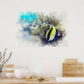 Hawaiian Tropical Fish Waterverf - Moorish Idol Poster (Keuken)