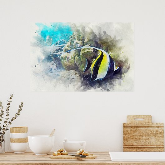 Hawaiian Tropical Fish Waterverf - Moorish Idol Poster (Keuken)