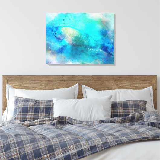 Hawaiian Tropical Fish Waterverf - Parrotfish Canvas Afdruk (Insitu (Slaapkamer))