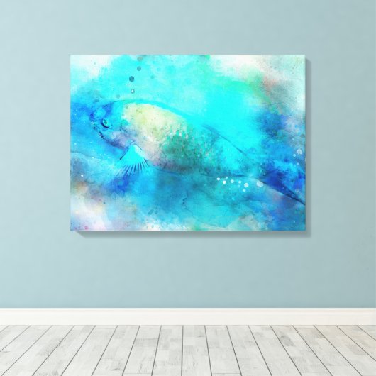 Hawaiian Tropical Fish Waterverf - Parrotfish Canvas Afdruk (Insitu (Houten vloer))