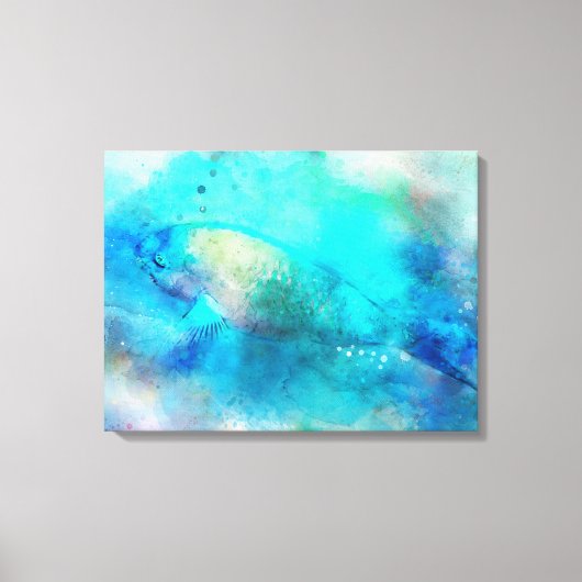 Hawaiian Tropical Fish Waterverf - Parrotfish Canvas Afdruk (Voorkant)