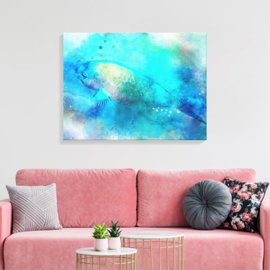 Hawaiian Tropical Fish Waterverf - Parrotfish Canvas Afdruk (Insitu (Woonkamer))