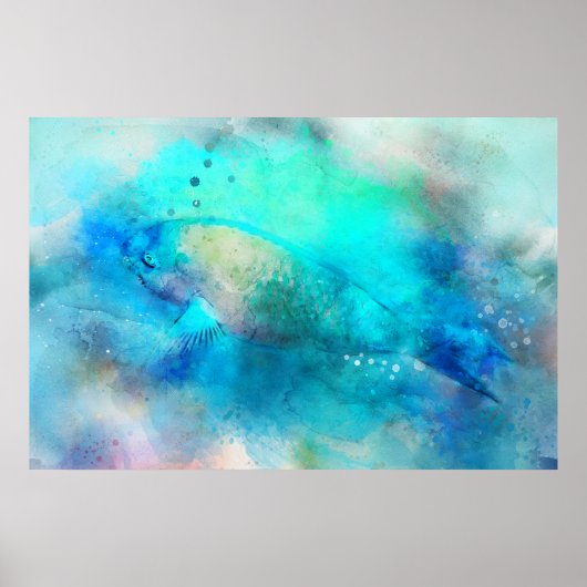 Hawaiian Tropical Fish Waterverf - Parrotfish Poster (Voorkant)