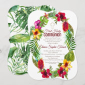 Hawaiian Tropical Floral First Heilige Communie Kaart (Voorkant / Achterkant)
