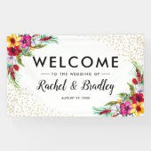 Hawaiian Tropical Floral Gold Glitter Wedding Spandoek (Horizontaal)