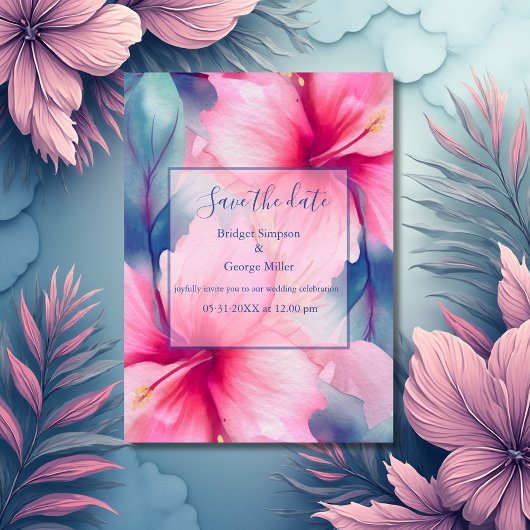 hawaiian tropical floral hibiscus save the date acryl uitnodigingen
