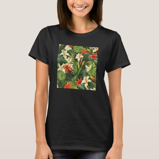 Hawaiian Tropical Flower Leaf Pattern Beach Vacati T-shirt (Voorkant)
