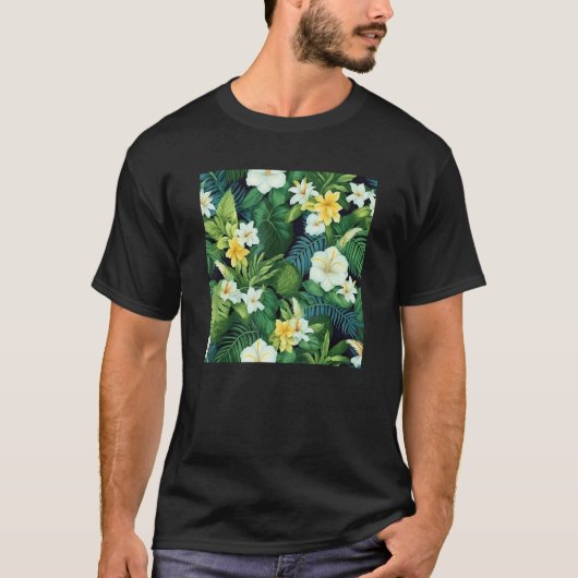 Hawaiian Tropical Flower Leaf Pattern Beach Vacati T-shirt (Voorkant)