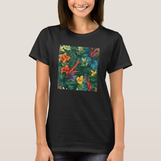 Hawaiian Tropical Flower Leaf Pattern Beach Vacati T-shirt (Voorkant)