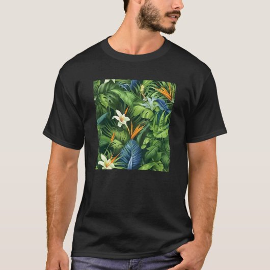 Hawaiian Tropical Flower Leaf Pattern Beach Vacati T-shirt (Voorkant)