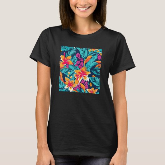 Hawaiian Tropical Flower Leaf Pattern Beach Vacati T-shirt (Voorkant)