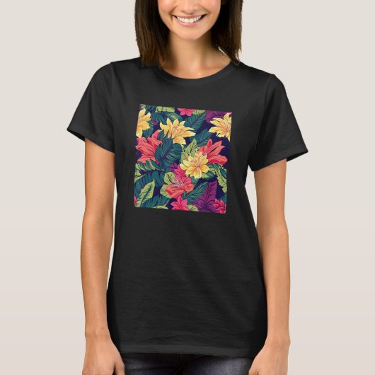Hawaiian Tropical Flower Leaf Pattern Beach Vacati T-shirt (Voorkant)