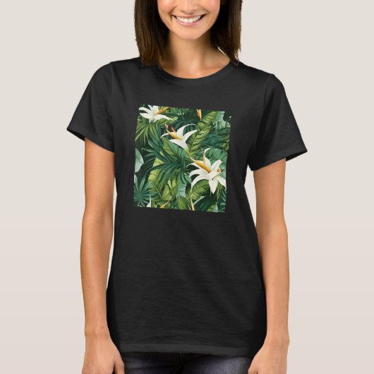 Hawaiian Tropical Flower Leaf Pattern Beach Vacati T-shirt (Voorkant)