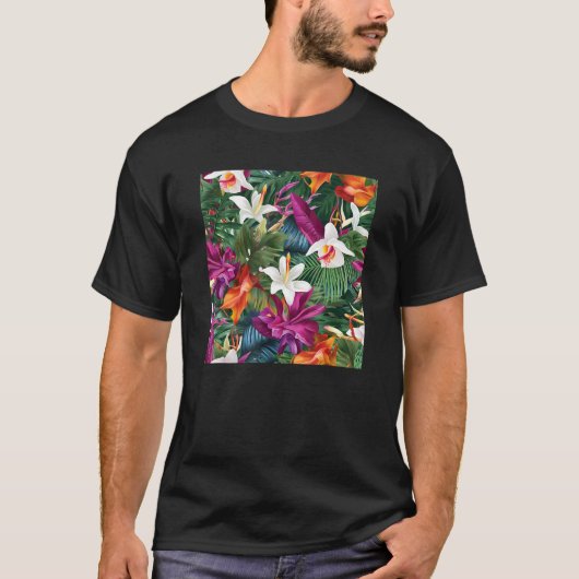 Hawaiian Tropical Flower Leaf Pattern Beach Vacati T-shirt (Voorkant)