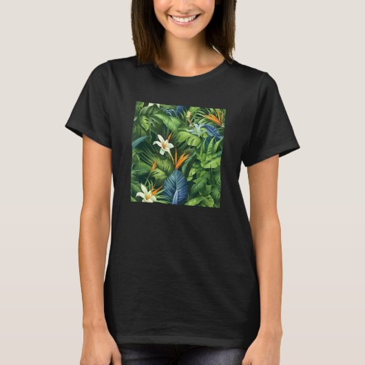 Hawaiian Tropical Flower Leaf Pattern Beach Vacati T-shirt (Voorkant)
