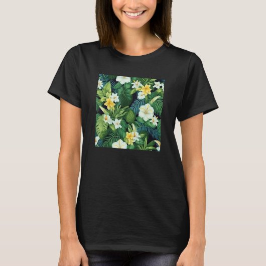 Hawaiian Tropical Flower Leaf Pattern Beach Vacati T-shirt (Voorkant)