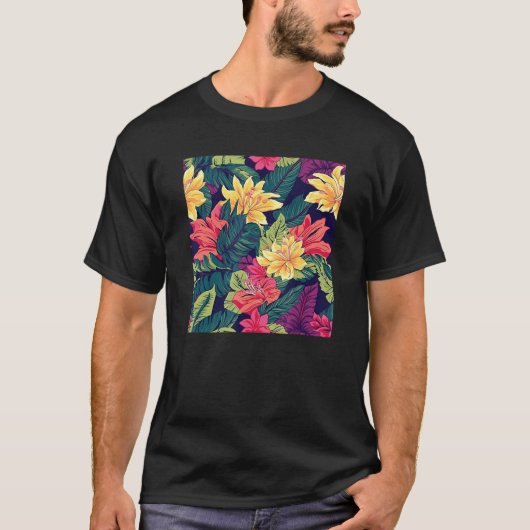 Hawaiian Tropical Flower Leaf Pattern Beach Vacati T-shirt (Voorkant)