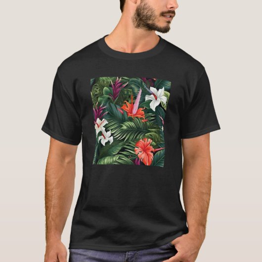 Hawaiian Tropical Flower Leaf Pattern Beach Vacati T-shirt (Voorkant)