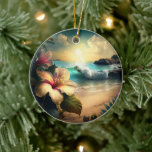 Hawaiian Tropical Flowers op het strand Ornament<br><div class="desc">Voeg een aanraking van het tropische paradijs toe aan uw thuisdecor met deze prachtige Hawaiiaanse bloemen op het strand Ornament. Het verbluffende afbeelding Hawaiiaanse bloemen op het strand legt de essentie van de Hawaiiaanse eilanden vast, waardoor het de perfecte aanvulling is op je collectie van tropisch decor. Dit Beach Ornament...</div>
