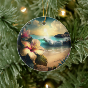 Hawaiian Tropical Flowers op het strand Ornament
