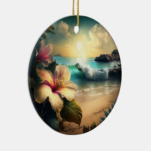 Hawaiian Tropical Flowers op het strand Ornament (Rechts)