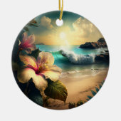 Hawaiian Tropical Flowers op het strand Ornament (Voorkant)
