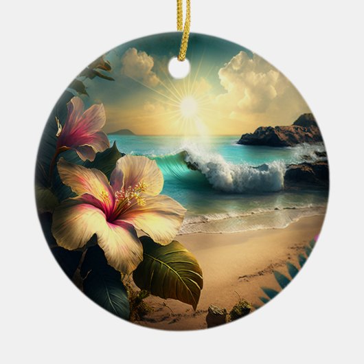 Hawaiian Tropical Flowers op het strand Ornament (Voorkant)