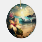 Hawaiian Tropical Flowers op het strand Ornament (Links)
