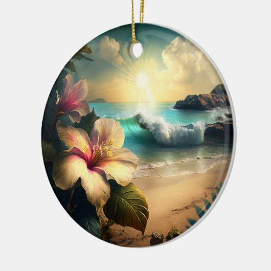 Hawaiian Tropical Flowers op het strand Ornament (Links)