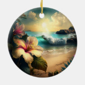 Hawaiian Tropical Flowers op het strand Ornament (Achterkant)