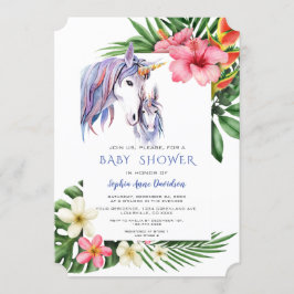 Hawaiian Tropical Flowers Unicorn Boy Baby shower Kaart