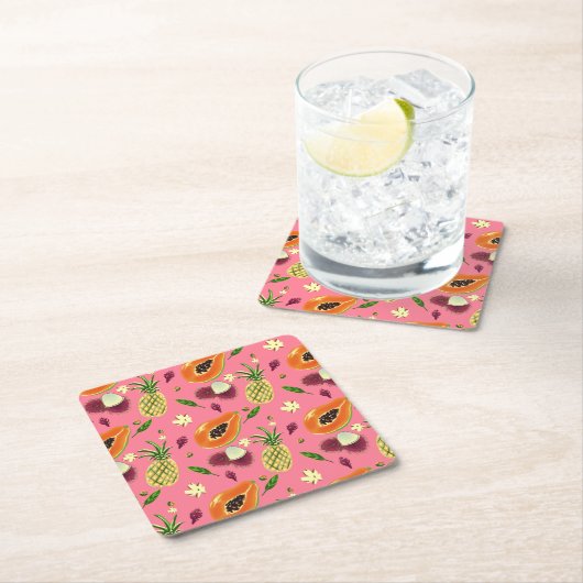 Hawaiian Tropical Fruit Pattern Coaster Coral Kartonnen Onderzetters (Insitu)