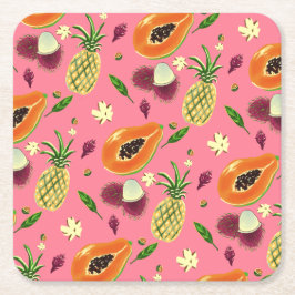 Hawaiian Tropical Fruit Pattern Coaster Coral Kartonnen Onderzetters