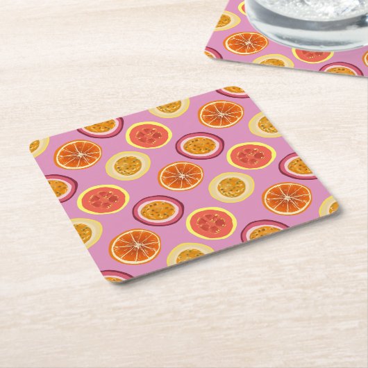 Hawaiian Tropical Fruit Pattern Coaster Pink Kartonnen Onderzetters (Schuin)