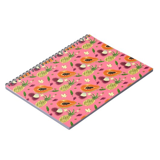 Hawaiian Tropical Fruit Pattern Coral Notebook Notitieboek (Linkerzijde)