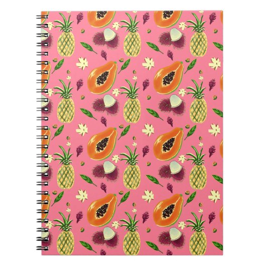 Hawaiian Tropical Fruit Pattern Coral Notebook  Notitieboek (Voorkant)