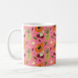 Hawaiian Tropical Fruit Pattern Mug Coral Koffiemok
