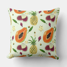 Hawaiian Tropical Fruit Pattern Throw Pillow Cream