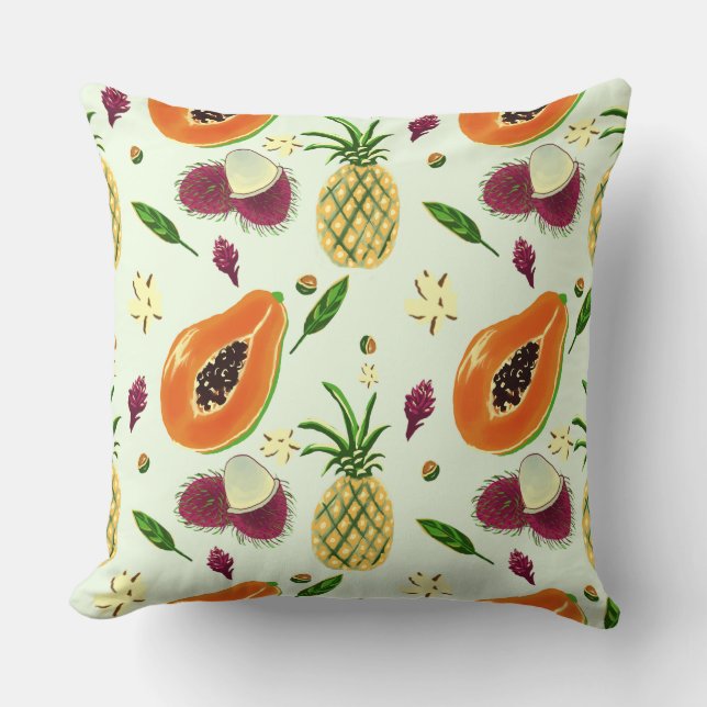 Hawaiian Tropical Fruit Pattern Throw Pillow Cream Kussen (Voorkant)