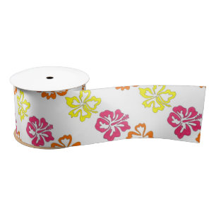 Hawaiian Tropical Hibiscus Flowers Floral print Satijnen Lint