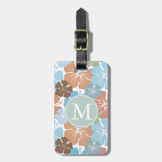 Hawaiian Tropical Hibiscus Flowers Monogram Bagagelabel (Voorkant verticaal)