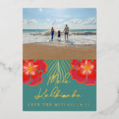 Hawaiian Tropical Island Hibiscus Folie Feestdagenkaart (Voorkant)