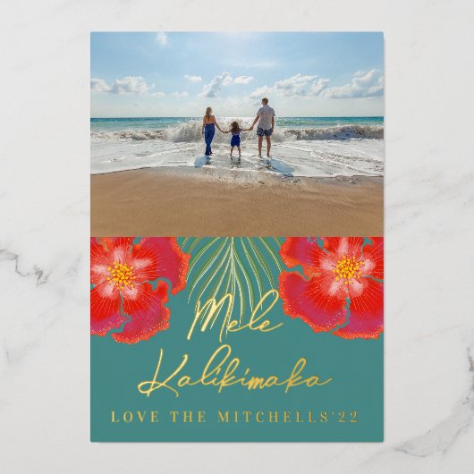 Hawaiian Tropical Island Hibiscus Folie Feestdagenkaart (Voorkant)