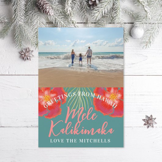 Hawaiian Tropical Island Holiday Hibiscus Palm Feestdagenkaart
